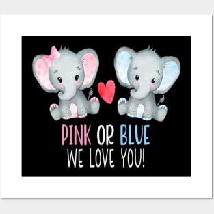 Baby Elephant Pink And Blue We Love You Posters and Art